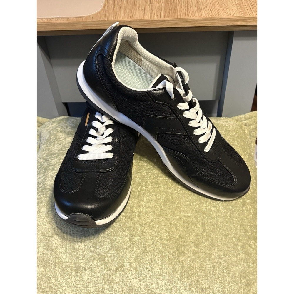 Dr. Scholl's Women's Shoes Black White Faux Leather Lace Up Low Top Sneakers